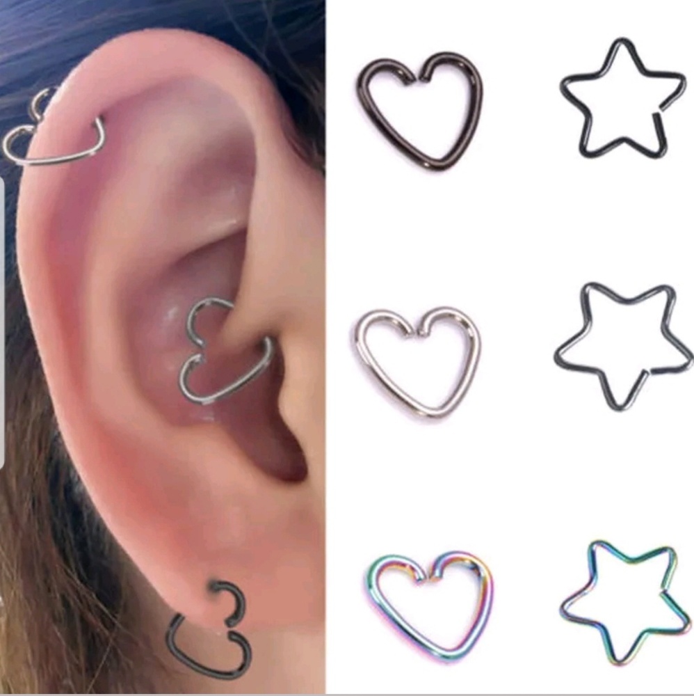 Ear Cartilage Hoop Earrings Hearts & Stars